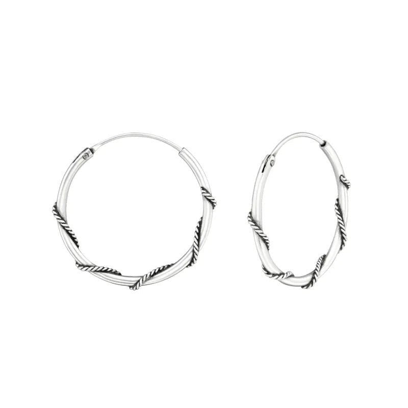 925 Zilveren Bali Oorringen 20mm Geoxideerd - Etnisch Design Hoepels -