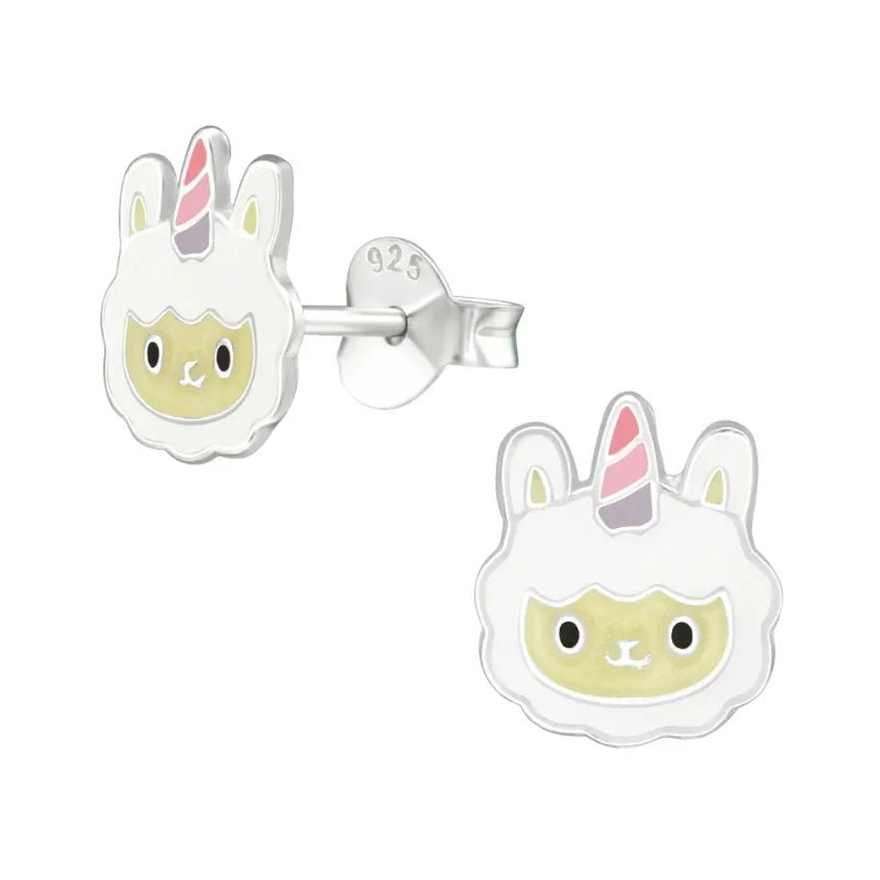 Zilveren Schaap Oorbellen - Wit en Beige Emaille -
