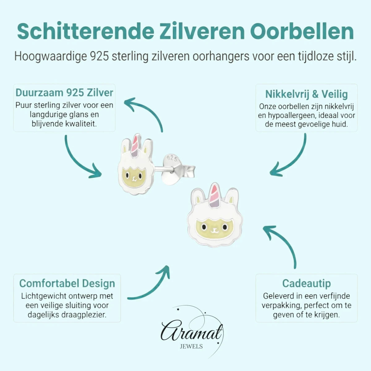 Zilveren Schaap Oorbellen - Wit en Beige Emaille -