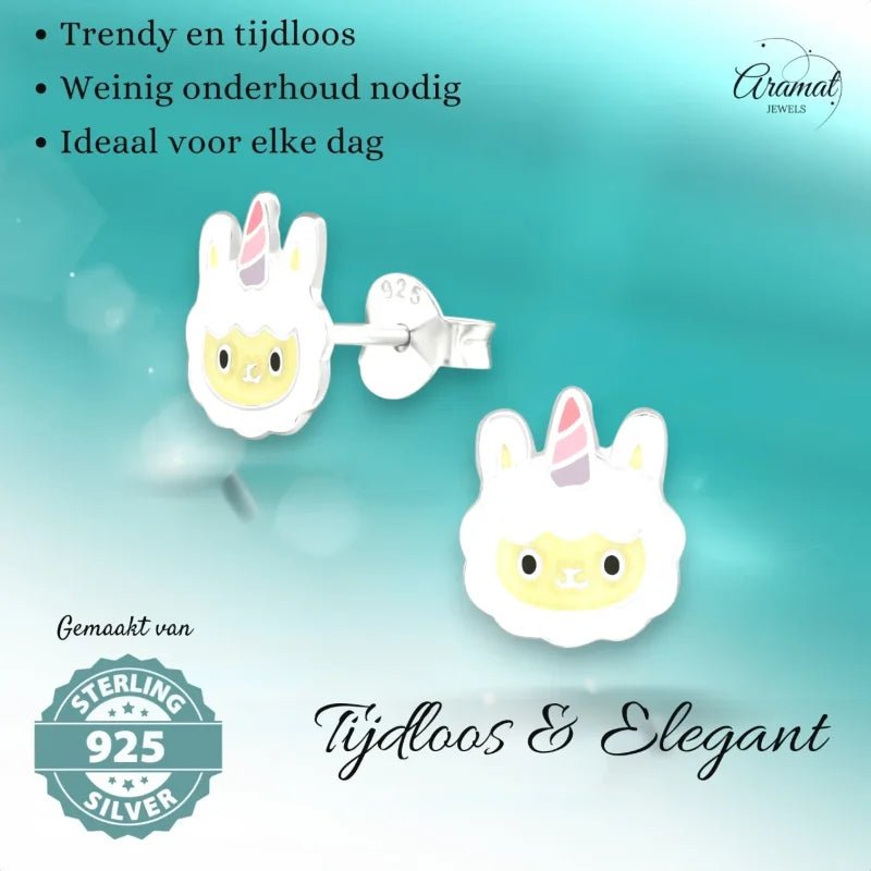 Zilveren Schaap Oorbellen - Wit en Beige Emaille -