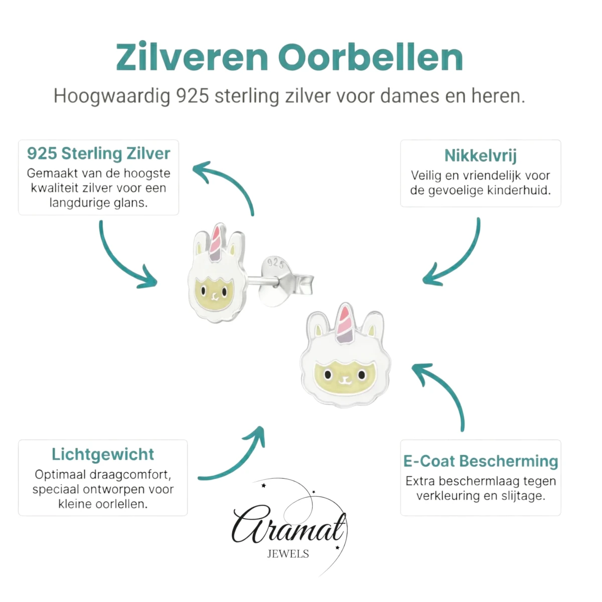 Zilveren Schaap Oorbellen - Wit en Beige Emaille -