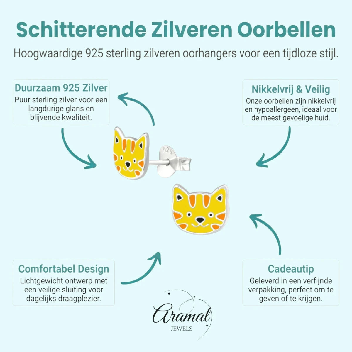 Zilveren Tijger Oorbellen - Schattig Cadeau -