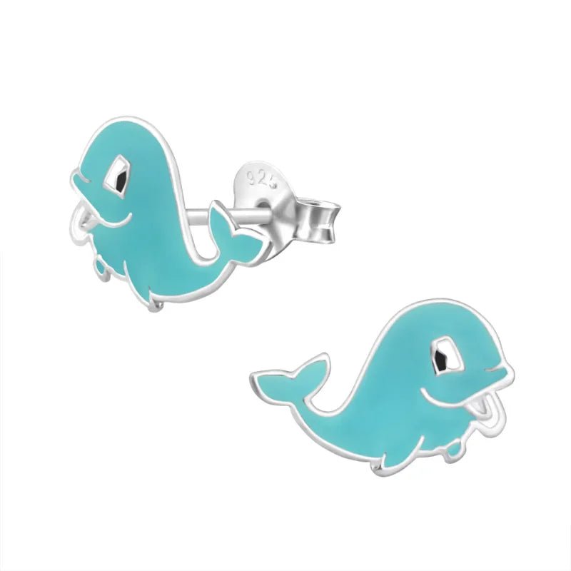 Zilveren Walvis Oorbellen - Blauw Emaille -