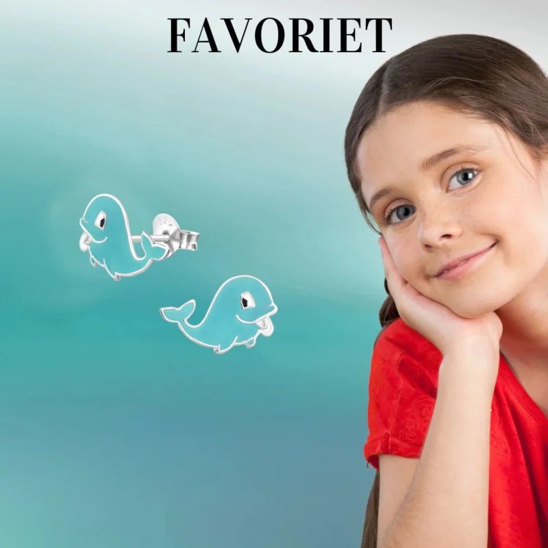 Zilveren Walvis Oorbellen - Blauw Emaille -