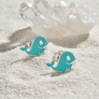 Zilveren Walvis Oorbellen - Blauw Emaille -
