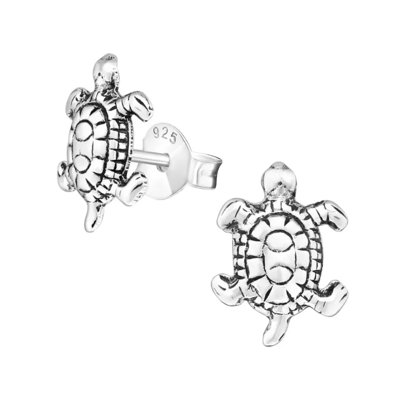 Zilveren Schildpad Oorbellen Geoxideerd - Dames