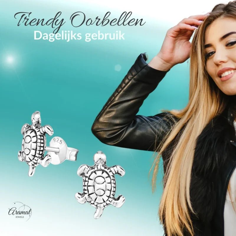 Zilveren Schildpad Oorbellen Geoxideerd - Dames
