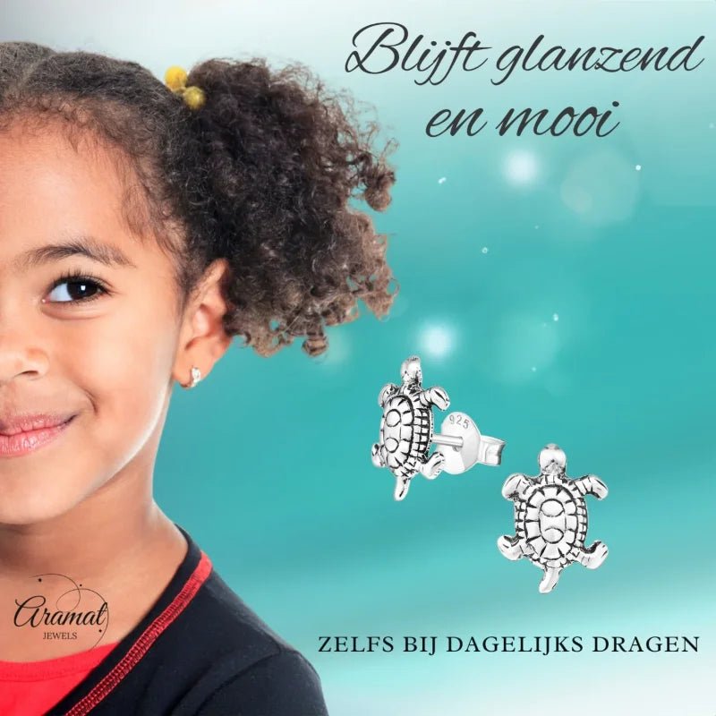 Zilveren Schildpad Oorbellen Geoxideerd - Dames