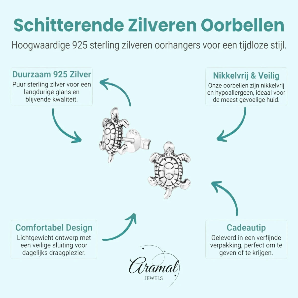 Zilveren Schildpad Oorbellen Geoxideerd - Dames