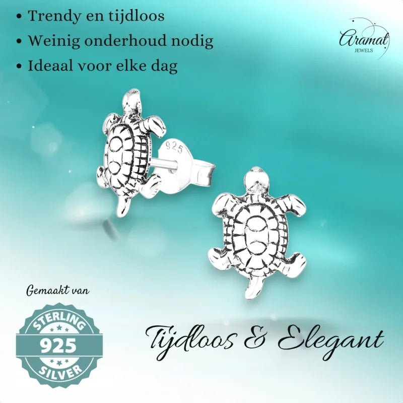 Zilveren Schildpad Oorbellen Geoxideerd - Dames