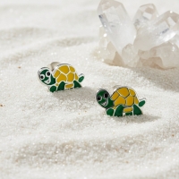 Zilveren Schildpad Oorbellen - Groen en Geel Emaille - Unisex