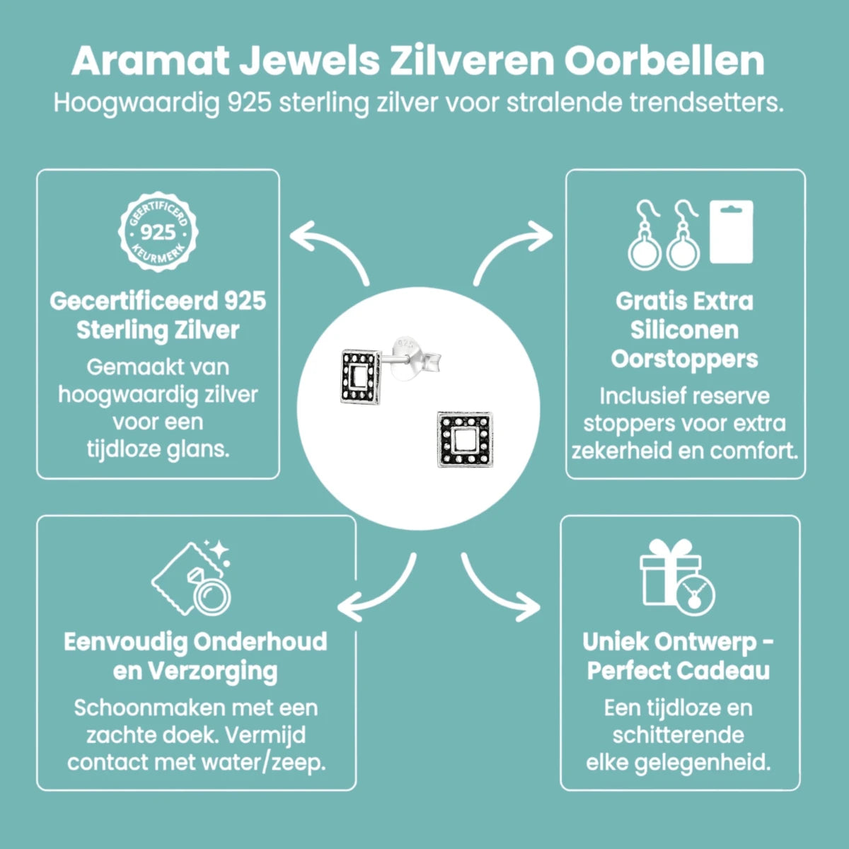 Zilveren Bali Oorbellen - Open Vierkant Geoxideerd - Unisex