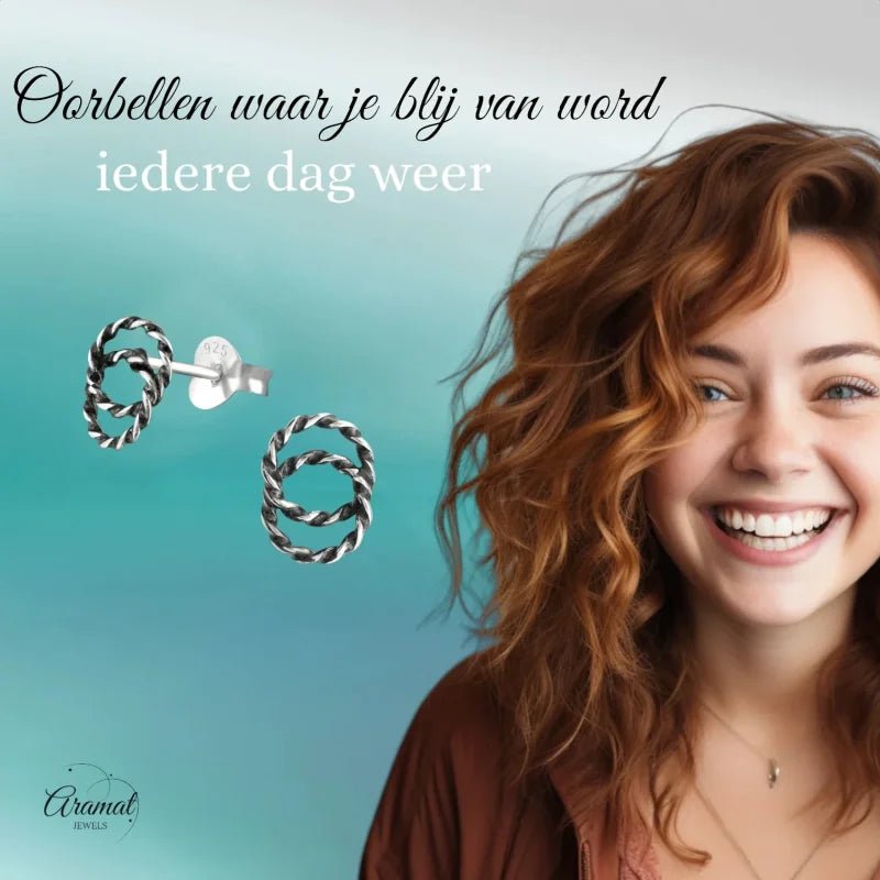 Zilveren Bali Oorbellen Dubbelle Cirkels Gedraaid -