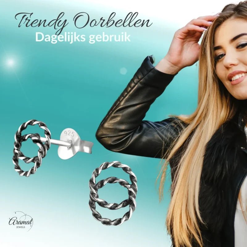 Zilveren Bali Oorbellen Dubbelle Cirkels Gedraaid -