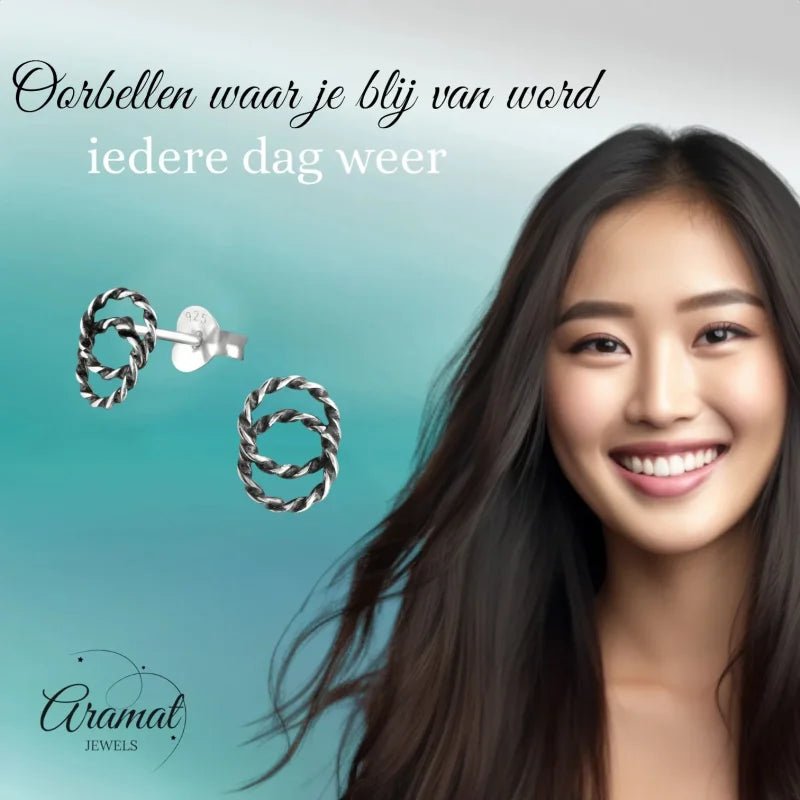 Zilveren Bali Oorbellen Dubbelle Cirkels Gedraaid -