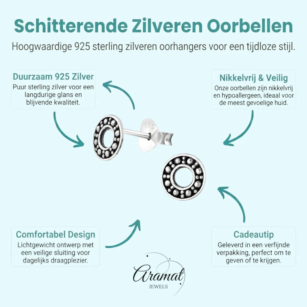 Zilveren Bali Oorbellen Rond - Open Cirkel - Dames