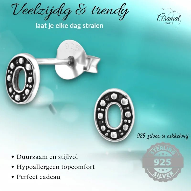 Zilveren Bali Oorbellen Ovaal - Geoxideerd Zilver - Unisex