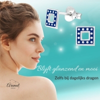 Bali Oorbellen 925 Zilver - Vierkant Donker Blauw -