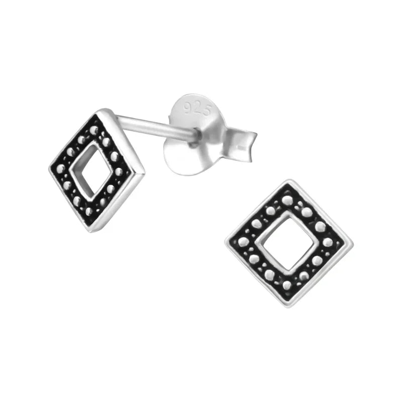 Zilveren Bali Oorbellen - Geoxideerd Ruit 5mm -