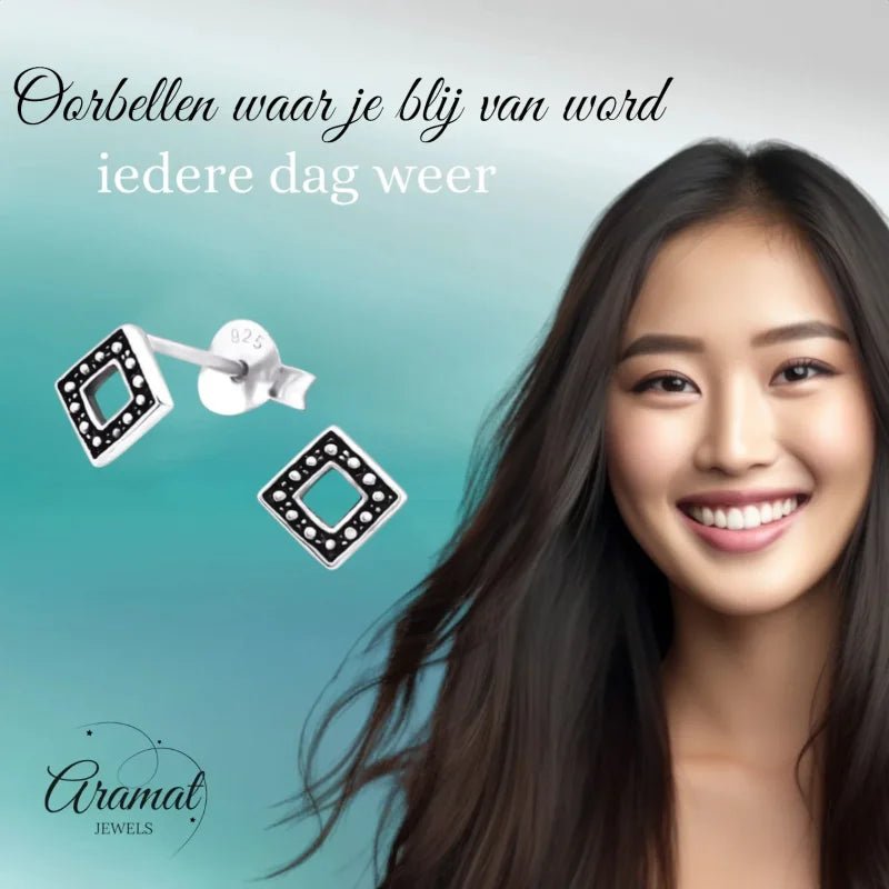 Zilveren Bali Oorbellen - Geoxideerd Ruit 5mm -