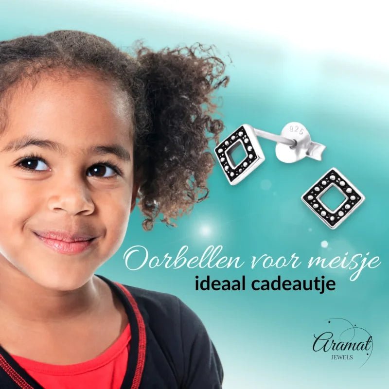 Zilveren Bali Oorbellen - Geoxideerd Ruit 5mm -