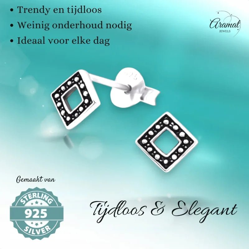 Zilveren Bali Oorbellen - Geoxideerd Ruit 5mm -