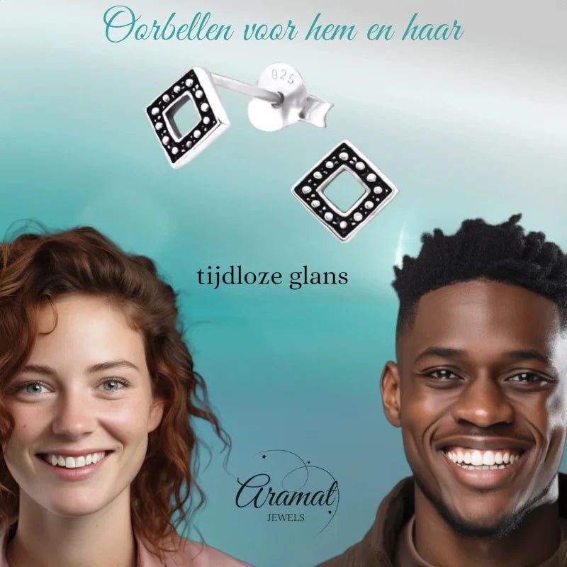 Zilveren Bali Oorbellen - Geoxideerd Ruit 5mm -