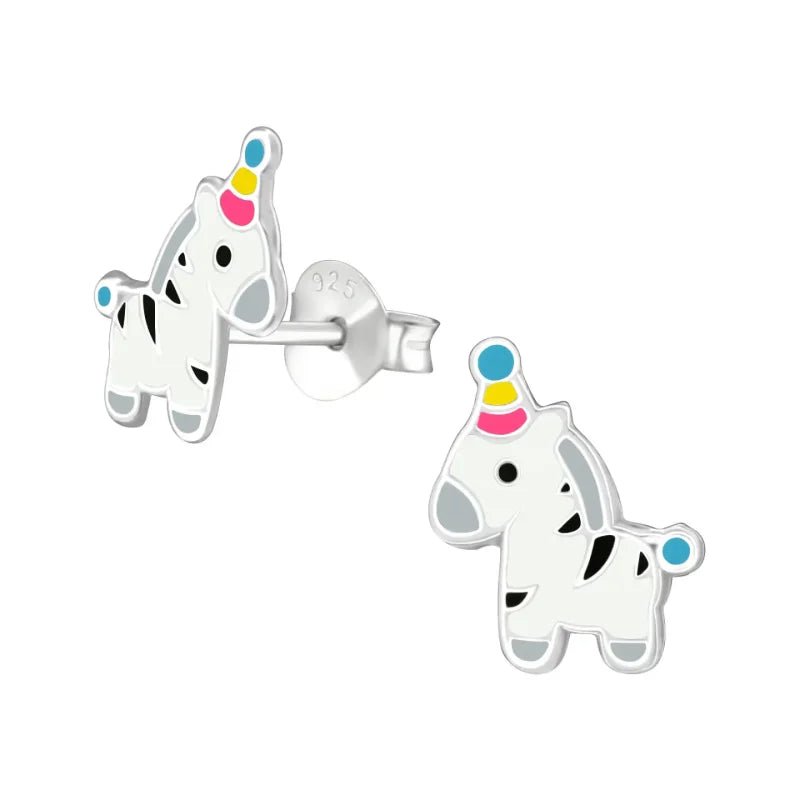 Zilveren Zebra Oorbellen - Feestmuts Emaille -