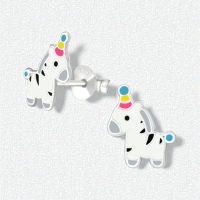 Zilveren Zebra Oorbellen - Feestmuts Emaille -