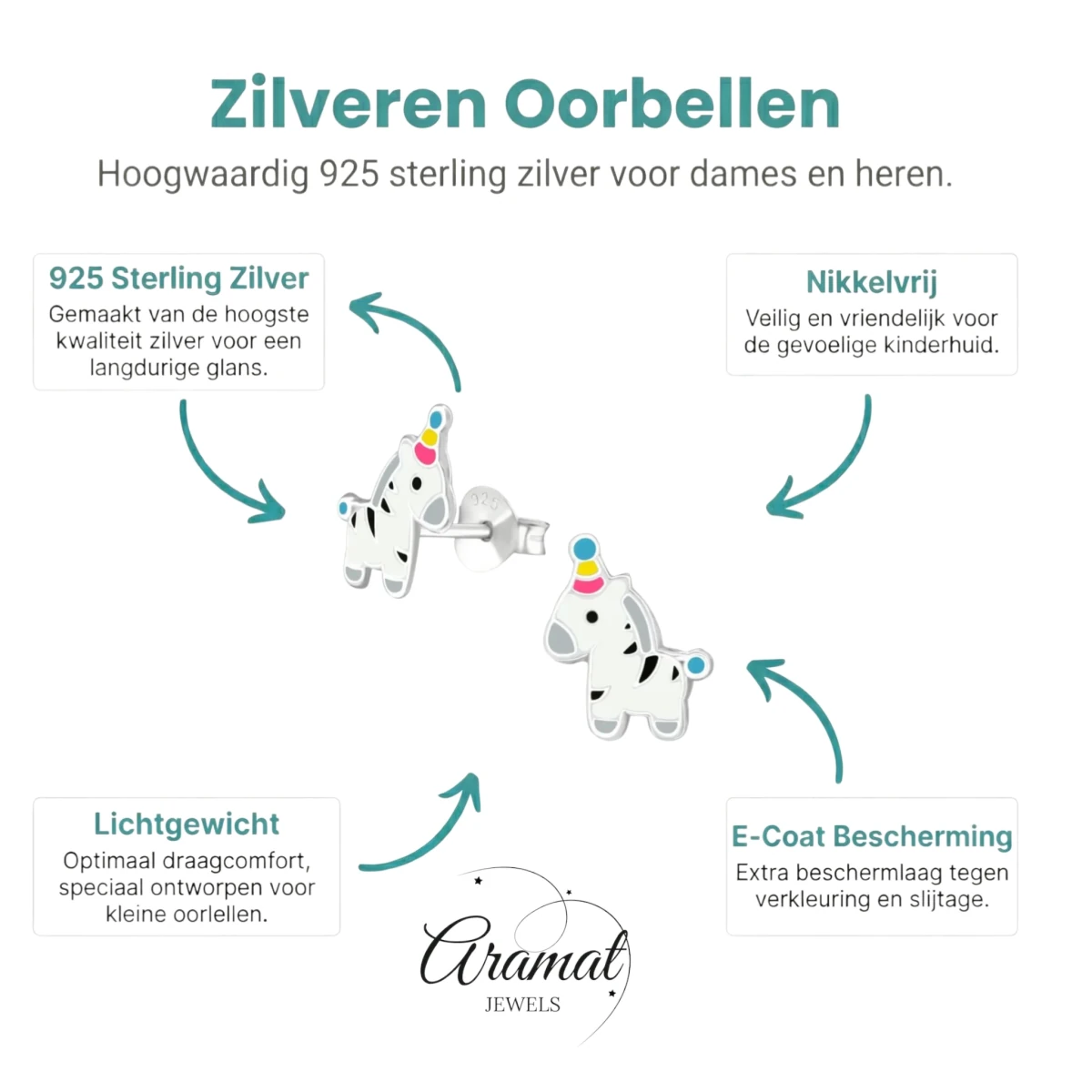 Zilveren Zebra Oorbellen - Feestmuts Emaille -