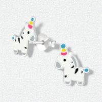 Zilveren Zebra Oorbellen - Feestmuts Emaille -