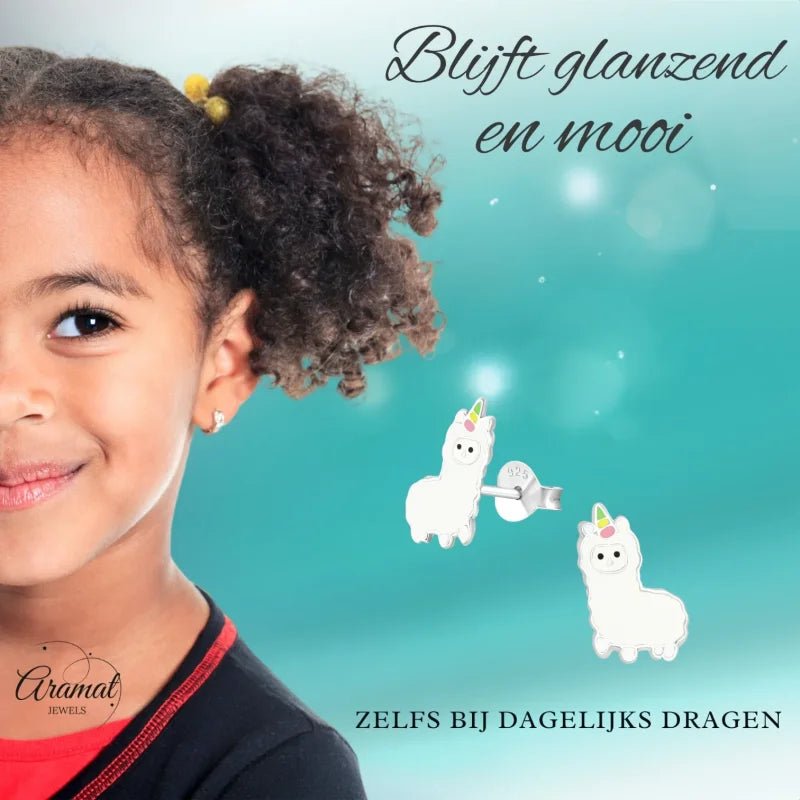 Zilveren Lama Oorbellen - Wit Emaille -