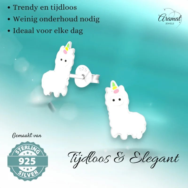 Zilveren Lama Oorbellen - Wit Emaille -