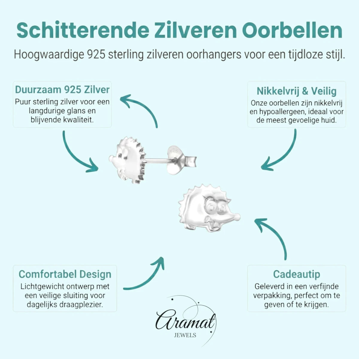 Zilveren Oorbellen Egel - Gladde Oorstekers -