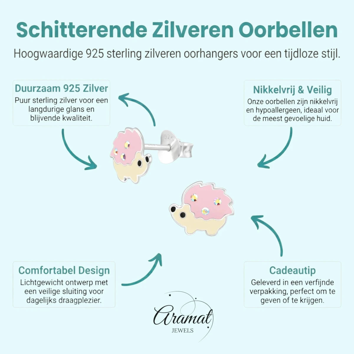 Zilveren Oorbellen Egel - Schattige Dieren Oorbellen -