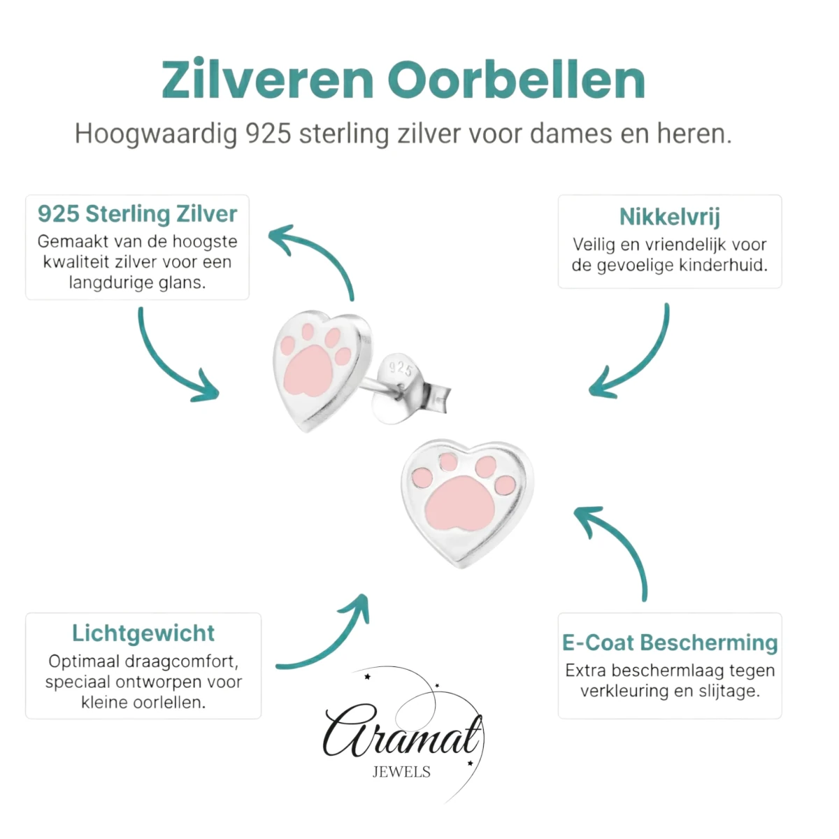 Zilveren Pootafdruk Oorbellen - Roze Emaille - Roze -