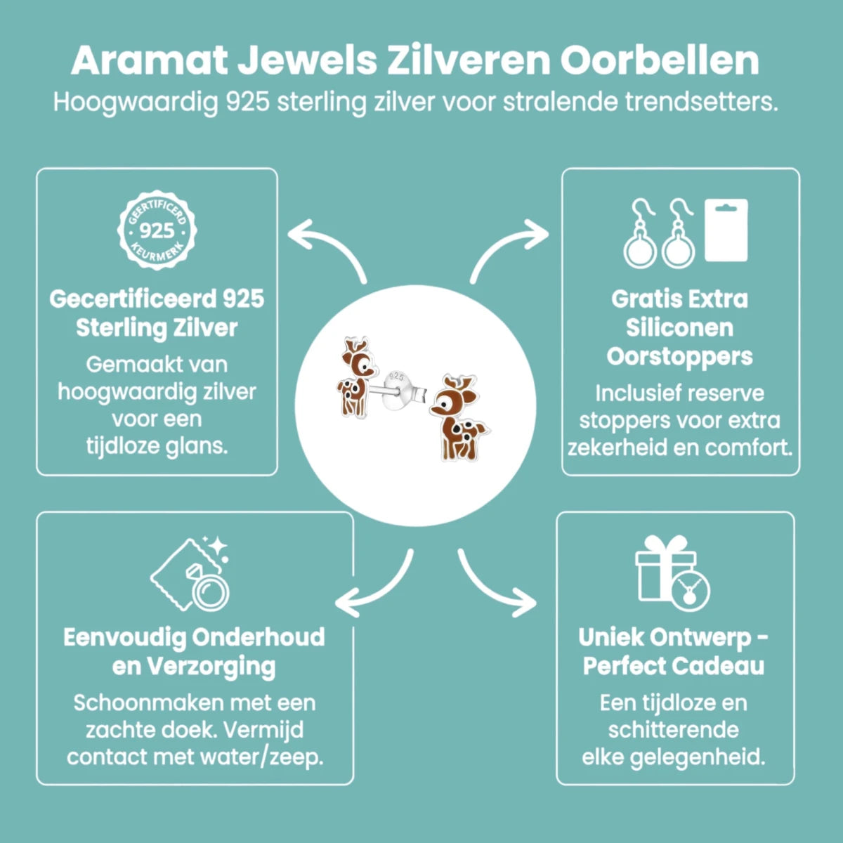Zilveren Hertje Oorbellen - Dierenontwerp -