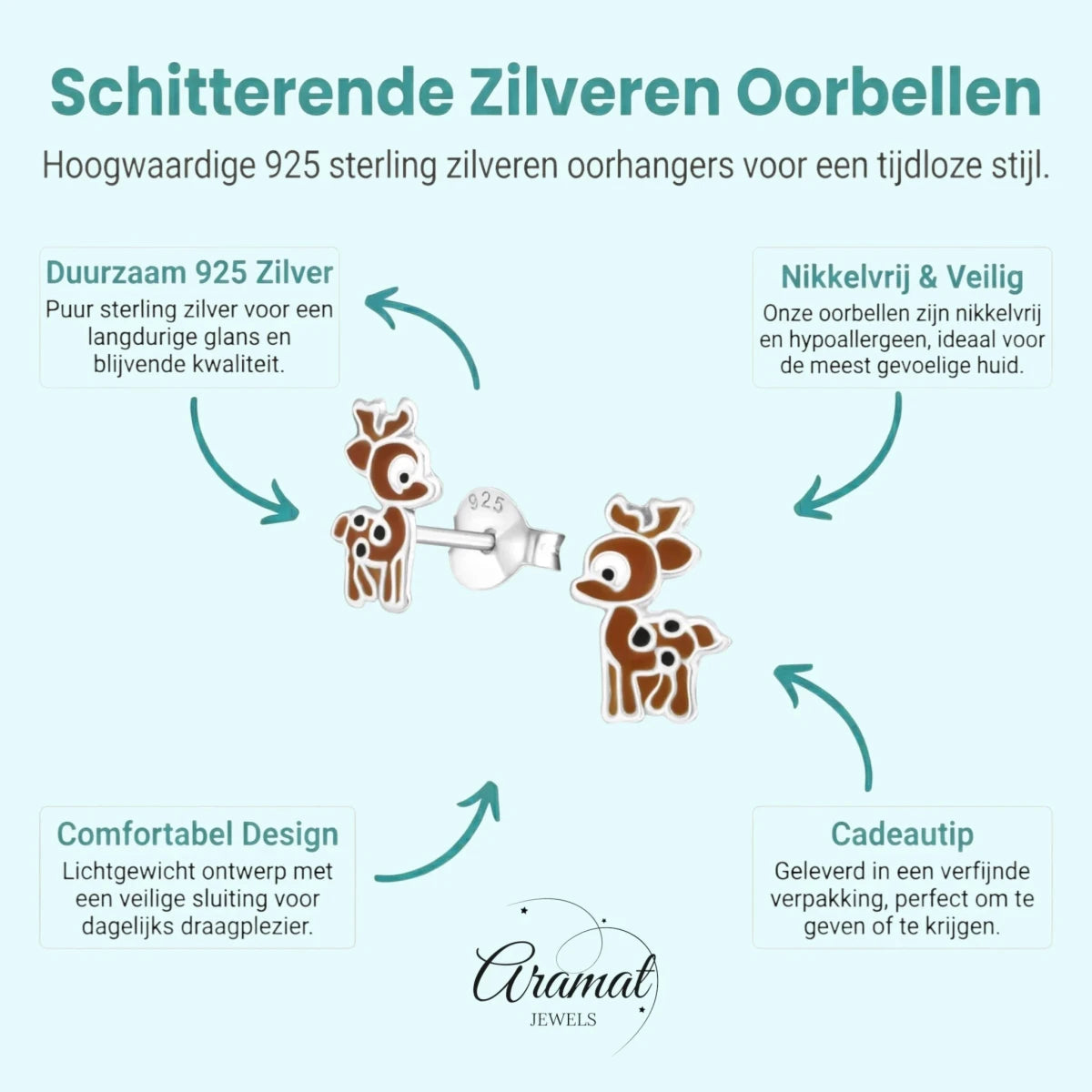 Zilveren Hertje Oorbellen - Dierenontwerp -