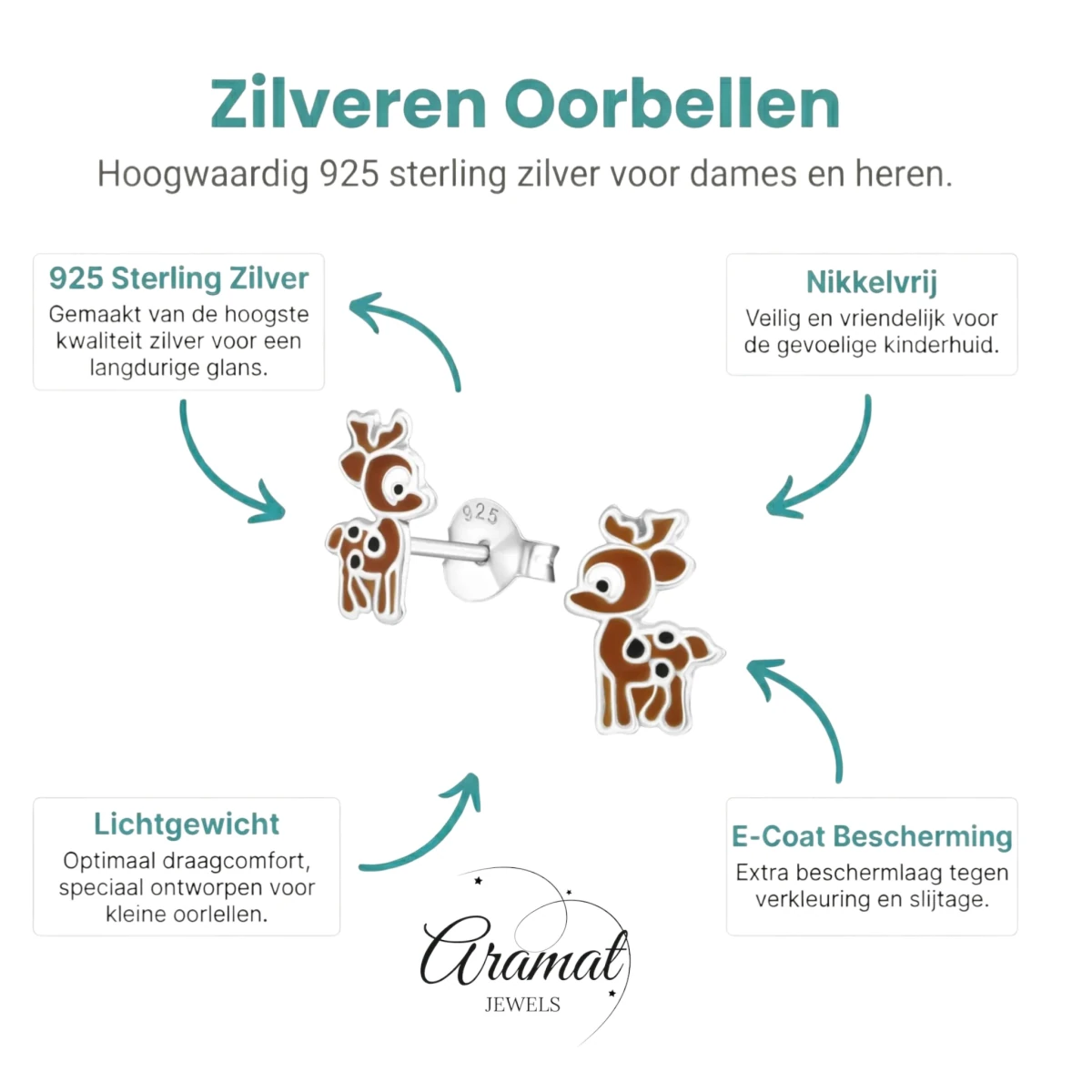 Zilveren Hertje Oorbellen - Dierenontwerp -
