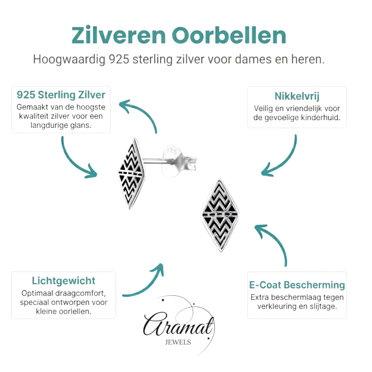 Zilveren Bali Oorbellen Ruit - Geoxideerd Motief -