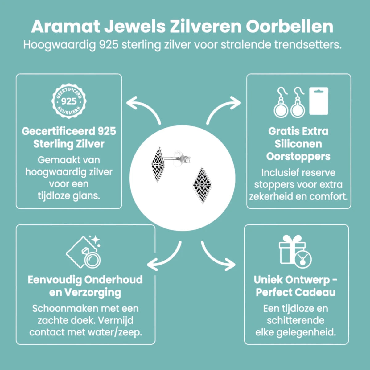 Zilveren Bali Oorbellen Ruit - Geoxideerd Motief -