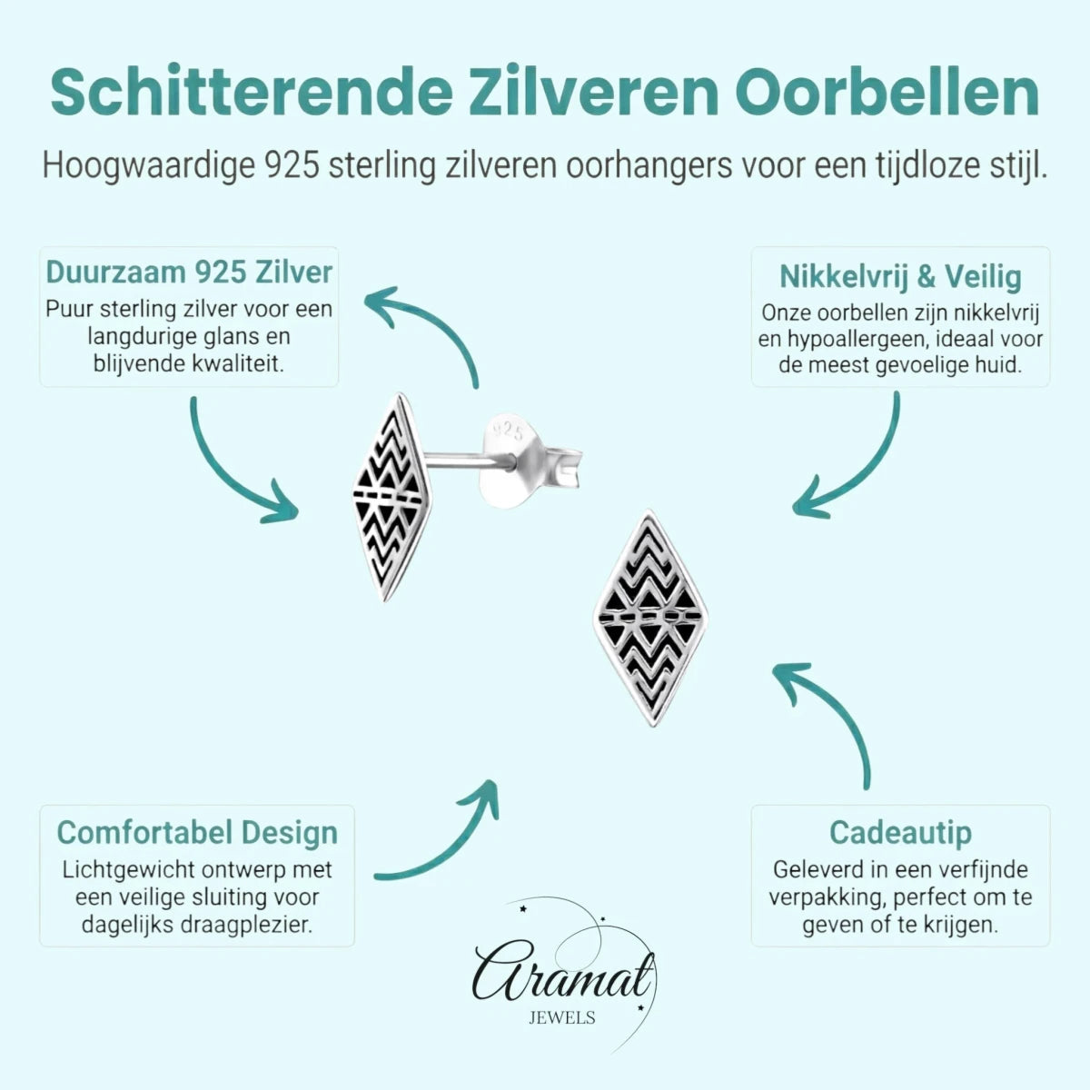 Zilveren Bali Oorbellen Ruit - Geoxideerd Motief -