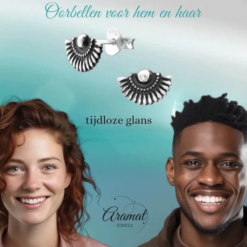 Zilveren Bali Oorbellen Waaier - Antieklook - Dames