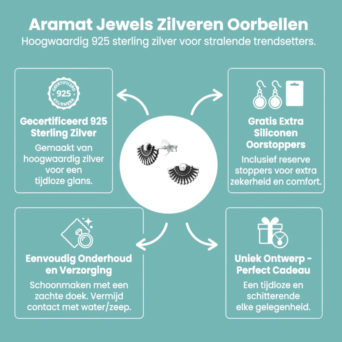 Zilveren Bali Oorbellen Waaier - Antieklook - Dames
