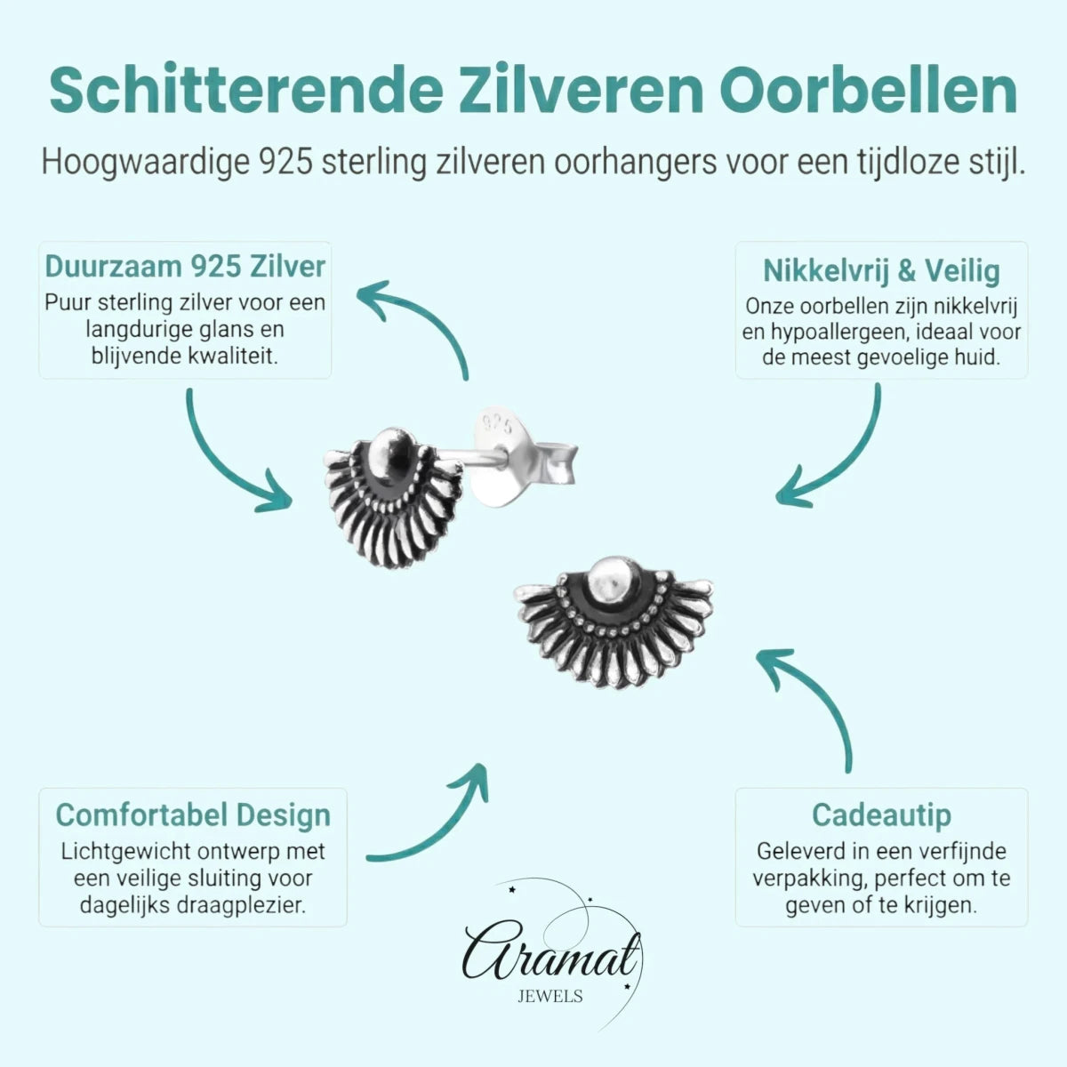 Zilveren Bali Oorbellen Waaier - Antieklook - Dames
