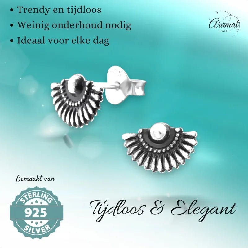 Zilveren Bali Oorbellen Waaier - Antieklook - Dames
