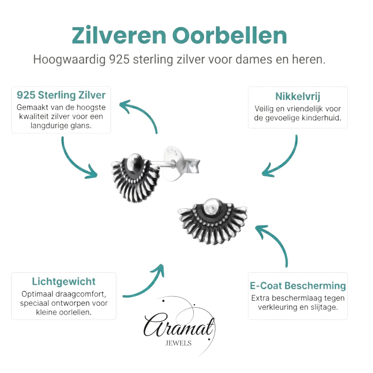 Zilveren Bali Oorbellen Waaier - Antieklook - Dames
