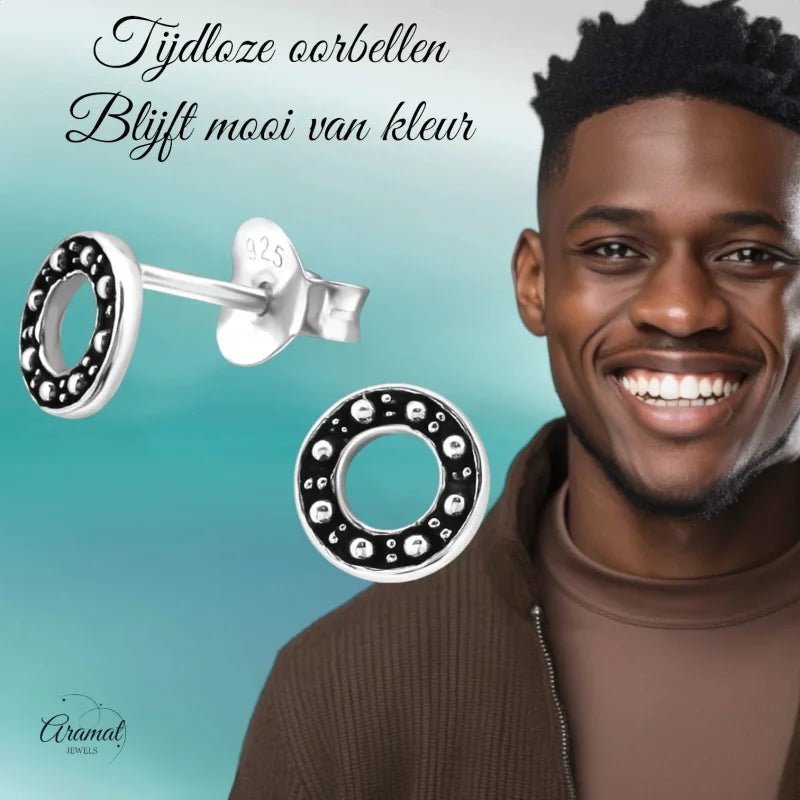 Zilveren Bali Oorbellen - Rond Geoxideerd -