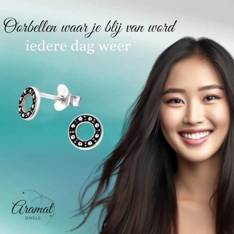 Zilveren Bali Oorbellen - Rond Geoxideerd -
