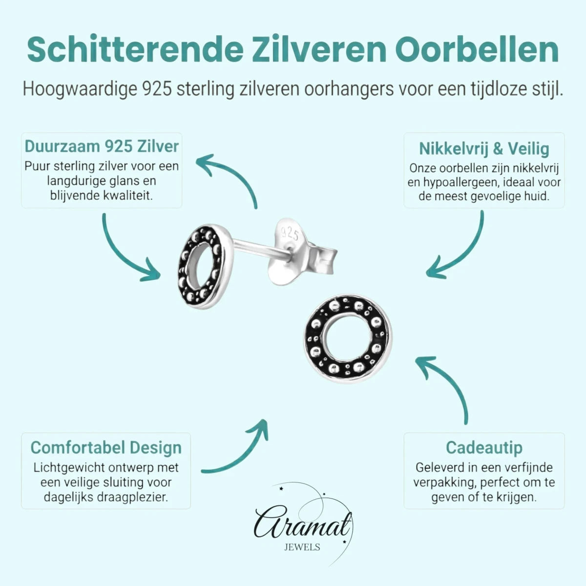 Zilveren Bali Oorbellen - Rond Geoxideerd -